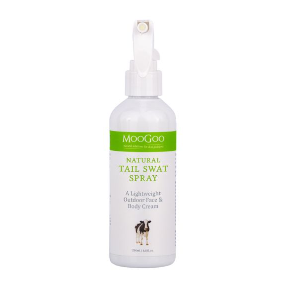 MooGoo Skincare Natural Tail Swat Body Spray Green packaged bottle with spray top.