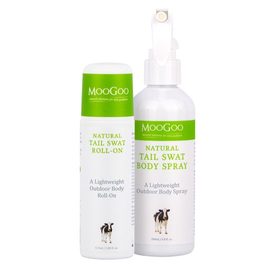 MooGoo Skincare Tail Swat Body Spray Green packaged bottles.